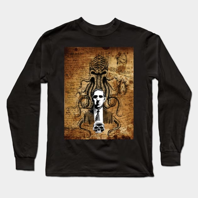 HP Lovecraft Manuscript Style Long Sleeve T-Shirt by Groom Lake Studios